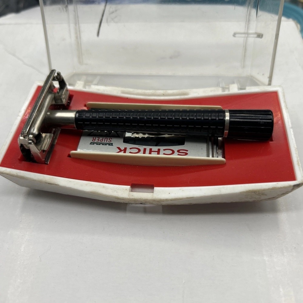 Vintage 1960's Schick Krona Safety Razor, DE, Super Speed, Black Flared Handle